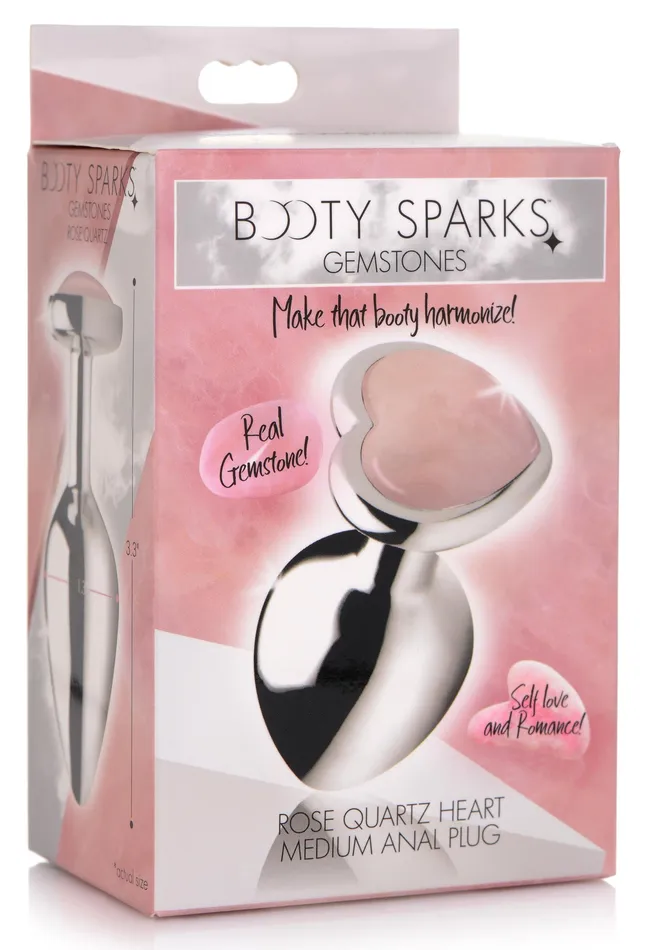Anal | Booty Sparks Authentic Rose Quartz Gemstone Heart Anal Plug