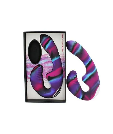 Female Sex Toys | AAPD COLOURFUL CAMO TANDEM REMOTE CONTROL STRAPLESS STRAPON