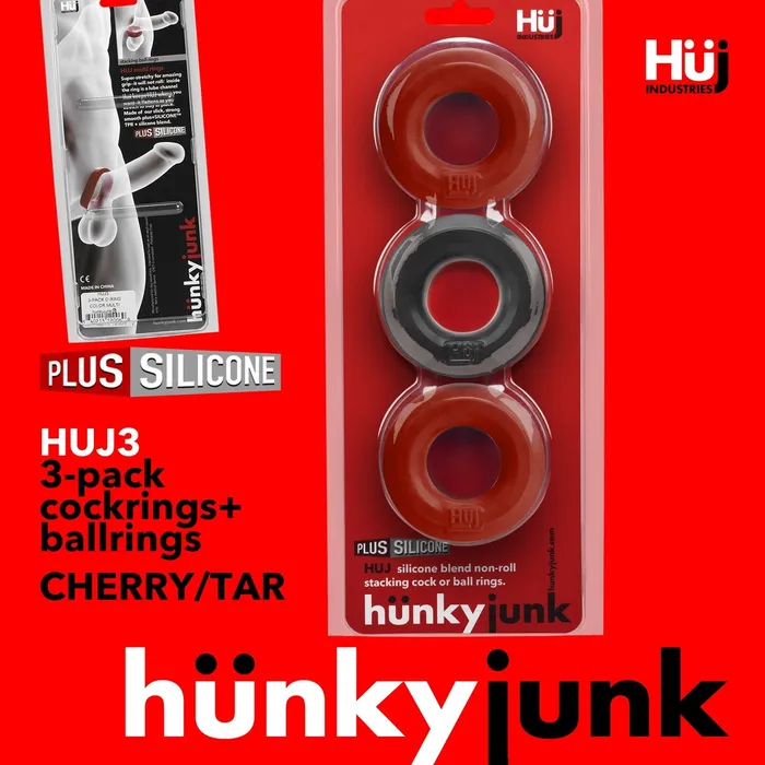 Hunkyjunk Male Sex Toys | Hunky Junk 3x Cockings Penis Cock Ring HunkyJunk by OxBalls Red-Tar