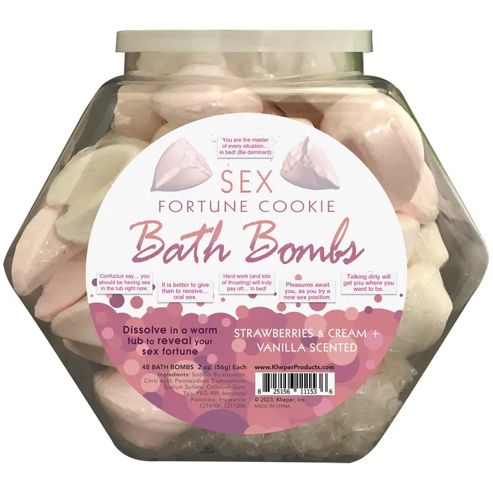 Kheper Games Dildos Sex Fortune Cookie Bath Bomb Fishbowl Display of 48 Units Strawberry Cream and Vanilla